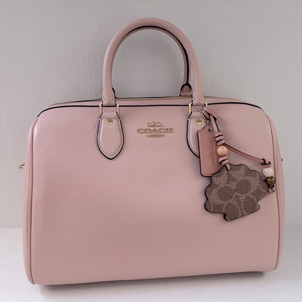 Coach Rowan Large Satchel Bag With Shell Charm CBH76 In Leather/ Cream/Tan NWT - Picture 2 of 11